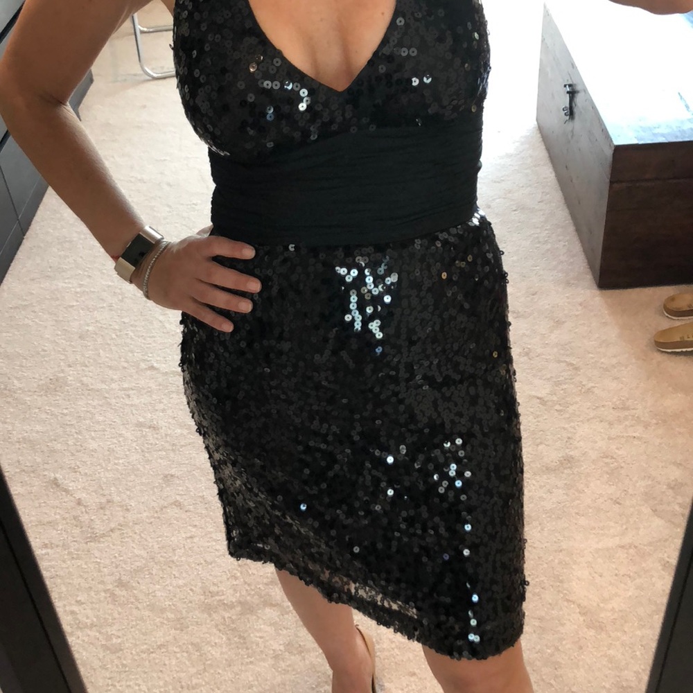 Black sequence halter neck dress